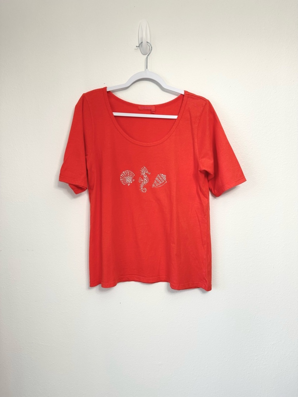 Fresh Produce Size L Orange Short Sleeve Scoop Neck 100% Cotton T-shirt